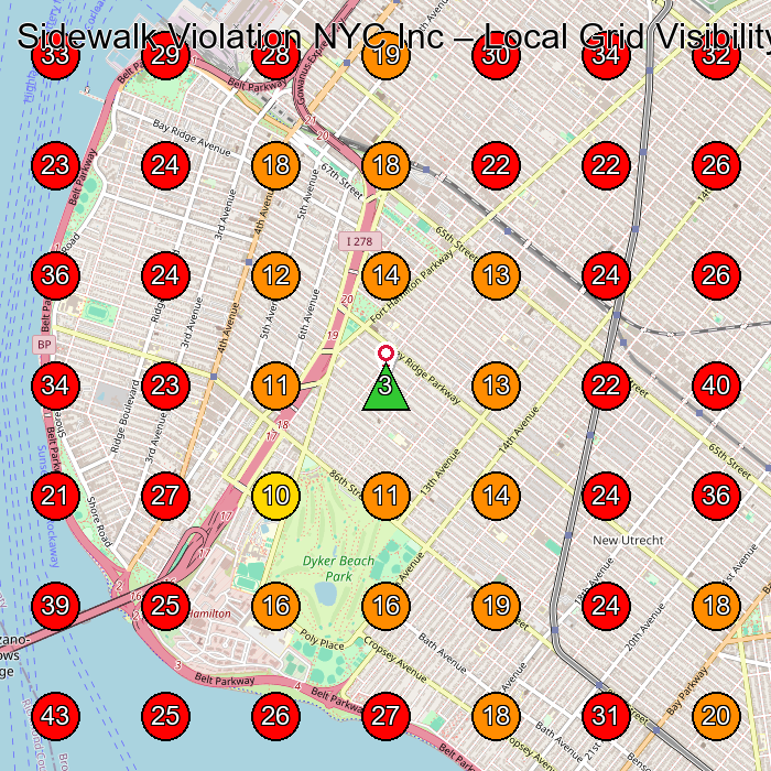 Sidewalk Violation NYC Inc GeoGrid visibility map for Concrete Contractor in Brooklyn